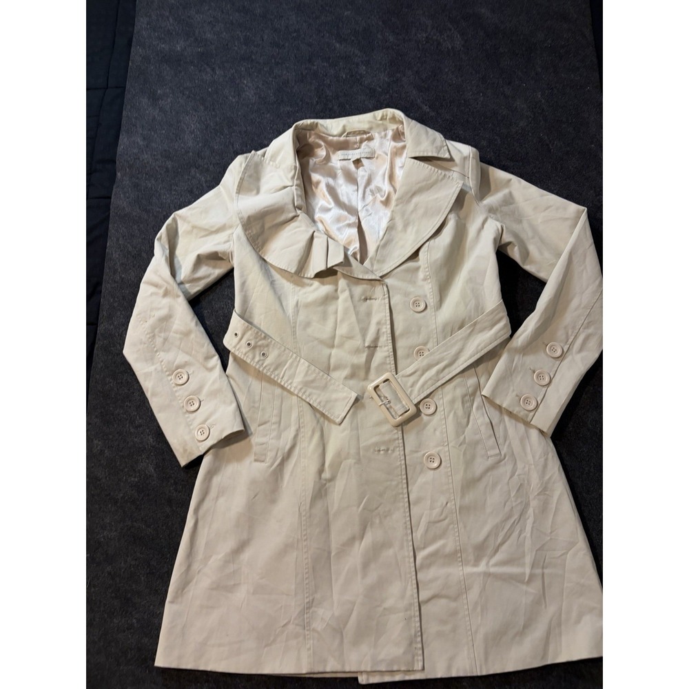 New York & Company Womens Beige Mid-Length Trench Coat Belted Lined Size S